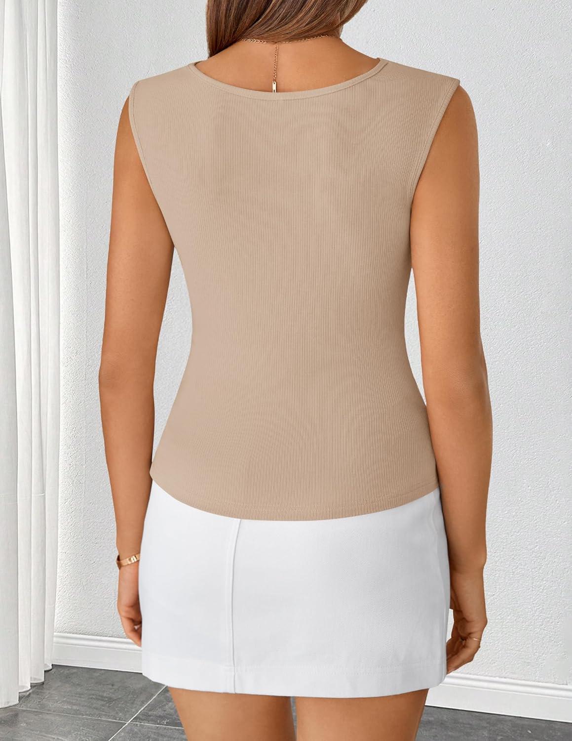 imageZESICA Womens Summer Business Casual Tank Tops 2026 Cowl Neck Sleeveless Knit Slim Shirts Spring Work Dressy BlousesSand