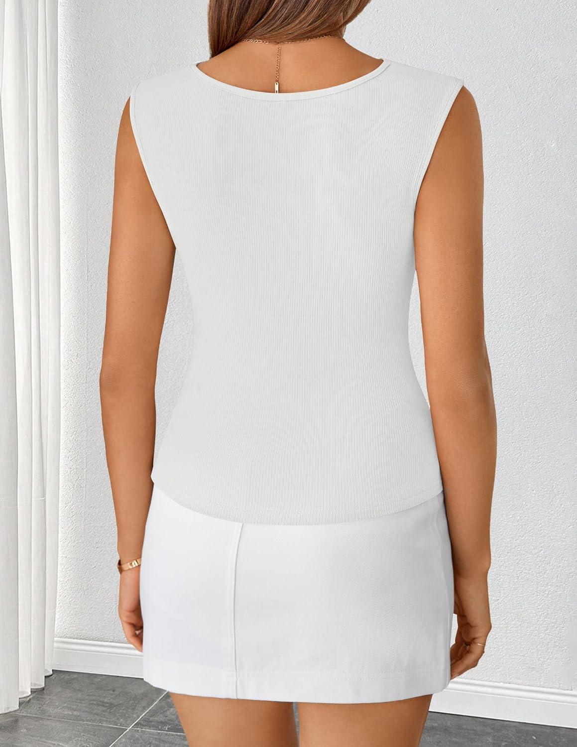 imageZESICA Womens Summer Business Casual Tank Tops 2026 Cowl Neck Sleeveless Knit Slim Shirts Spring Work Dressy BlousesWhite