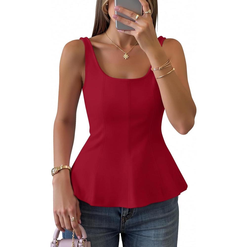 imageZESICA Womens 2026 Summer Sleeveless Vest Top Square Neck Cute Casual Tank Tops Fitted Going Out Trendy OutfitRed