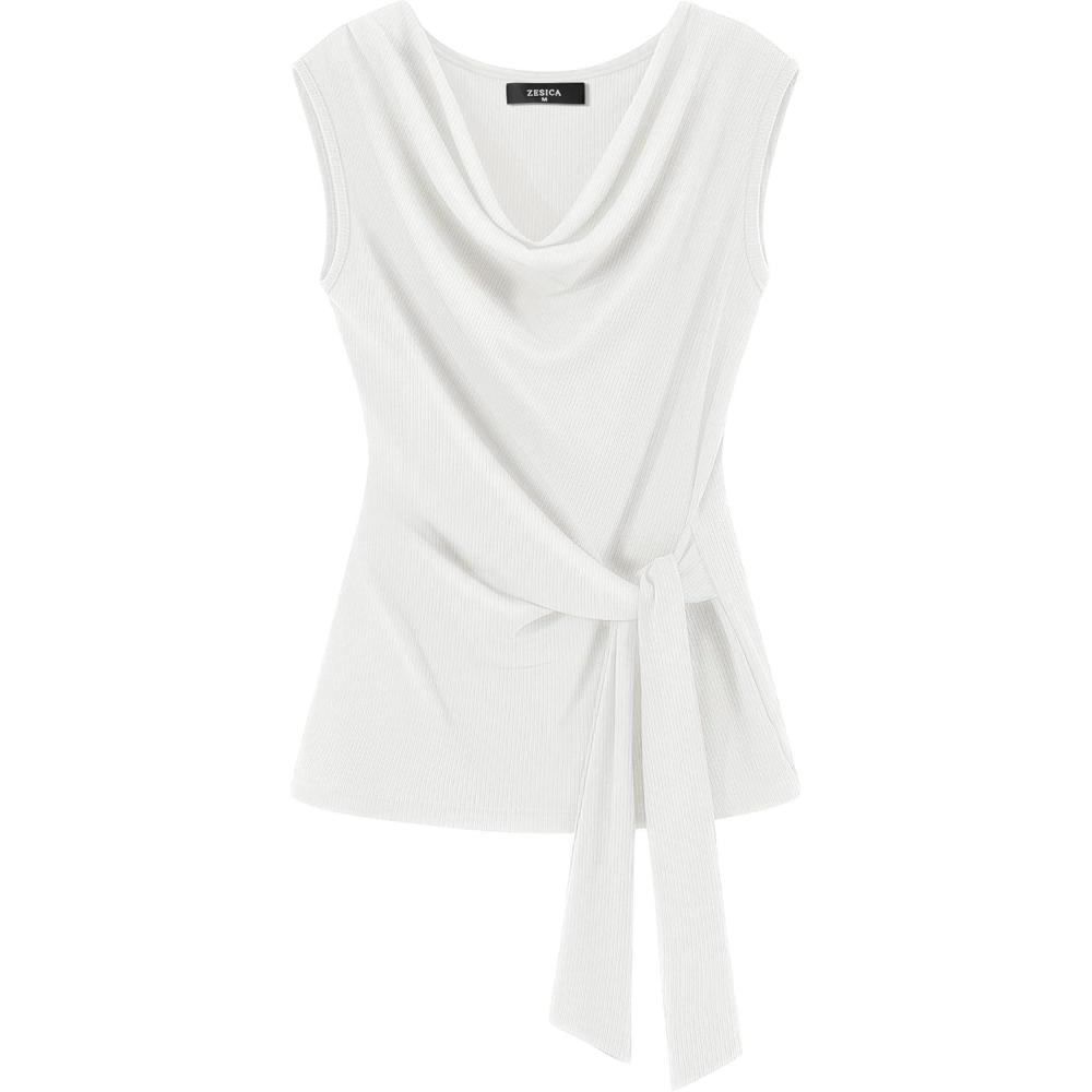 imageZESICA Womens Summer Business Casual Tank Tops 2026 Cowl Neck Sleeveless Knit Slim Shirts Spring Work Dressy BlousesWhite