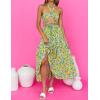 ZESICA Women’s 2026 Summer Bohemian Floral Printed Elastic Waist A Line Maxi Skirt with Pockets(Chartreuse)