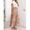 ZESICA Women’s 2026 Summer Bohemian Floral Printed Elastic Waist A Line Maxi Skirt with Pockets(Clay)