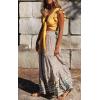 ZESICA Women’s 2026 Summer Bohemian Floral Printed Elastic Waist A Line Maxi Skirt with Pockets(Cream)