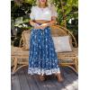 ZESICA Women’s 2026 Summer Bohemian Floral Printed Elastic Waist A Line Maxi Skirt with Pockets(Darkblue)