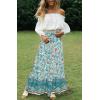 ZESICA Women’s 2026 Summer Bohemian Floral Printed Elastic Waist A Line Maxi Skirt with Pockets(Turquoise)