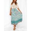ZESICA Women’s 2026 Summer Bohemian Floral Printed Elastic Waist A Line Maxi Skirt with Pockets(Turquoise)