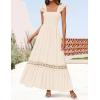 ZESICA Women’s 2026 Summer Lace Strap Sleeveless Square Neck Smocked High Waist Ruffle Hollow Out Flowy A Line Maxi Dress(Apricot)