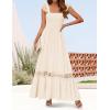 ZESICA Women’s 2026 Summer Lace Strap Sleeveless Square Neck Smocked High Waist Ruffle Hollow Out Flowy A Line Maxi Dress(Apricot)