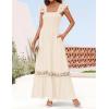 ZESICA Women’s 2026 Summer Lace Strap Sleeveless Square Neck Smocked High Waist Ruffle Hollow Out Flowy A Line Maxi Dress(Apricot)