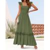 ZESICA Women’s 2026 Summer Lace Strap Sleeveless Square Neck Smocked High Waist Ruffle Hollow Out Flowy A Line Maxi Dress(Armygreen)