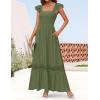 ZESICA Women’s 2026 Summer Lace Strap Sleeveless Square Neck Smocked High Waist Ruffle Hollow Out Flowy A Line Maxi Dress(Armygreen)