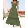 ZESICA Women’s 2026 Summer Lace Strap Sleeveless Square Neck Smocked High Waist Ruffle Hollow Out Flowy A Line Maxi Dress(Armygreen)
