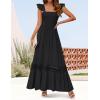 ZESICA Women’s 2026 Summer Lace Strap Sleeveless Square Neck Smocked High Waist Ruffle Hollow Out Flowy A Line Maxi Dress(Black)
