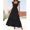 ZESICA Women’s 2026 Summer Lace Strap Sleeveless Square Neck Smocked High Waist Ruffle Hollow Out Flowy A Line Maxi Dress(Black)