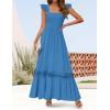 ZESICA Women’s 2026 Summer Lace Strap Sleeveless Square Neck Smocked High Waist Ruffle Hollow Out Flowy A Line Maxi Dress(Cobaltblue)