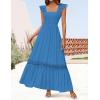 ZESICA Women’s 2026 Summer Lace Strap Sleeveless Square Neck Smocked High Waist Ruffle Hollow Out Flowy A Line Maxi Dress(Cobaltblue)