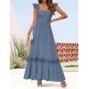 ZESICA Women’s 2026 Summer Lace Strap Sleeveless Square Neck Smocked High Waist Ruffle Hollow Out Flowy A Line Maxi Dress(Dustyblue)