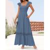 ZESICA Women’s 2026 Summer Lace Strap Sleeveless Square Neck Smocked High Waist Ruffle Hollow Out Flowy A Line Maxi Dress(Dustyblue)