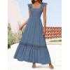 ZESICA Women’s 2026 Summer Lace Strap Sleeveless Square Neck Smocked High Waist Ruffle Hollow Out Flowy A Line Maxi Dress(Dustyblue)