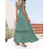 ZESICA Women’s 2026 Summer Lace Strap Sleeveless Square Neck Smocked High Waist Ruffle Hollow Out Flowy A Line Maxi Dress(Green)