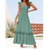ZESICA Women’s 2026 Summer Lace Strap Sleeveless Square Neck Smocked High Waist Ruffle Hollow Out Flowy A Line Maxi Dress(Green)