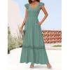ZESICA Women’s 2026 Summer Lace Strap Sleeveless Square Neck Smocked High Waist Ruffle Hollow Out Flowy A Line Maxi Dress(Green)