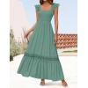 ZESICA Women’s 2026 Summer Lace Strap Sleeveless Square Neck Smocked High Waist Ruffle Hollow Out Flowy A Line Maxi Dress(Green)