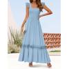 ZESICA Women’s 2026 Summer Lace Strap Sleeveless Square Neck Smocked High Waist Ruffle Hollow Out Flowy A Line Maxi Dress(Lightblue)