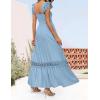 ZESICA Women’s 2026 Summer Lace Strap Sleeveless Square Neck Smocked High Waist Ruffle Hollow Out Flowy A Line Maxi Dress(Lightblue)