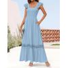 ZESICA Women’s 2026 Summer Lace Strap Sleeveless Square Neck Smocked High Waist Ruffle Hollow Out Flowy A Line Maxi Dress(Lightblue)
