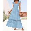 ZESICA Women’s 2026 Summer Lace Strap Sleeveless Square Neck Smocked High Waist Ruffle Hollow Out Flowy A Line Maxi Dress(Lightblue)