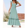 ZESICA Women’s 2026 Summer Lace Strap Sleeveless Square Neck Smocked High Waist Ruffle Hollow Out Flowy A Line Maxi Dress(Lightgreen)