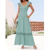 ZESICA Women’s 2026 Summer Lace Strap Sleeveless Square Neck Smocked High Waist Ruffle Hollow Out Flowy A Line Maxi Dress(Lightgreen)
