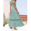 ZESICA Women’s 2026 Summer Lace Strap Sleeveless Square Neck Smocked High Waist Ruffle Hollow Out Flowy A Line Maxi Dress(Lightgreen)