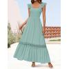 ZESICA Women’s 2026 Summer Lace Strap Sleeveless Square Neck Smocked High Waist Ruffle Hollow Out Flowy A Line Maxi Dress(Lightgreen)