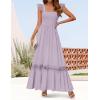 ZESICA Women’s 2026 Summer Lace Strap Sleeveless Square Neck Smocked High Waist Ruffle Hollow Out Flowy A Line Maxi Dress(Lightpurple)