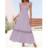 ZESICA Women’s 2026 Summer Lace Strap Sleeveless Square Neck Smocked High Waist Ruffle Hollow Out Flowy A Line Maxi Dress(Lightpurple)