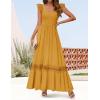 ZESICA Women’s 2026 Summer Lace Strap Sleeveless Square Neck Smocked High Waist Ruffle Hollow Out Flowy A Line Maxi Dress(Mustard)