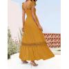 ZESICA Women’s 2026 Summer Lace Strap Sleeveless Square Neck Smocked High Waist Ruffle Hollow Out Flowy A Line Maxi Dress(Mustard)