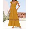 ZESICA Women’s 2026 Summer Lace Strap Sleeveless Square Neck Smocked High Waist Ruffle Hollow Out Flowy A Line Maxi Dress(Mustard)