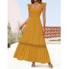 ZESICA Women’s 2026 Summer Lace Strap Sleeveless Square Neck Smocked High Waist Ruffle Hollow Out Flowy A Line Maxi Dress(Mustard)