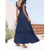 ZESICA Women’s 2026 Summer Lace Strap Sleeveless Square Neck Smocked High Waist Ruffle Hollow Out Flowy A Line Maxi Dress(Navy)