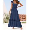 ZESICA Women’s 2026 Summer Lace Strap Sleeveless Square Neck Smocked High Waist Ruffle Hollow Out Flowy A Line Maxi Dress(Navy)
