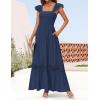 ZESICA Women’s 2026 Summer Lace Strap Sleeveless Square Neck Smocked High Waist Ruffle Hollow Out Flowy A Line Maxi Dress(Navy)