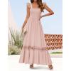 ZESICA Women’s 2026 Summer Lace Strap Sleeveless Square Neck Smocked High Waist Ruffle Hollow Out Flowy A Line Maxi Dress(Pink)