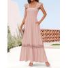 ZESICA Women’s 2026 Summer Lace Strap Sleeveless Square Neck Smocked High Waist Ruffle Hollow Out Flowy A Line Maxi Dress(Pink)