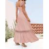 ZESICA Women’s 2026 Summer Lace Strap Sleeveless Square Neck Smocked High Waist Ruffle Hollow Out Flowy A Line Maxi Dress(Pink)