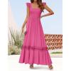 ZESICA Women’s 2026 Summer Lace Strap Sleeveless Square Neck Smocked High Waist Ruffle Hollow Out Flowy A Line Maxi Dress(Rose)