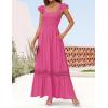 ZESICA Women’s 2026 Summer Lace Strap Sleeveless Square Neck Smocked High Waist Ruffle Hollow Out Flowy A Line Maxi Dress(Rose)