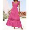 ZESICA Women’s 2026 Summer Lace Strap Sleeveless Square Neck Smocked High Waist Ruffle Hollow Out Flowy A Line Maxi Dress(Rose)